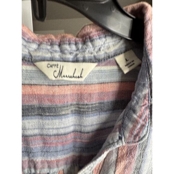 Cafe Marrakesh Women's Linen Blend Short Sleeve Fringe Hem Shirt Dress Large - Picture 4 of 5